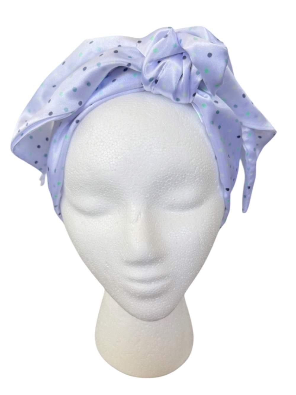 Happily Grey white green satin polka dot print head scarf